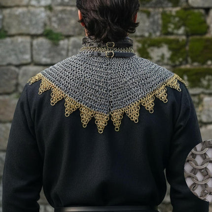 Chainmail Collar – 9mm Flat  Riveted Rings with warsher, Brass Zig-Zag
