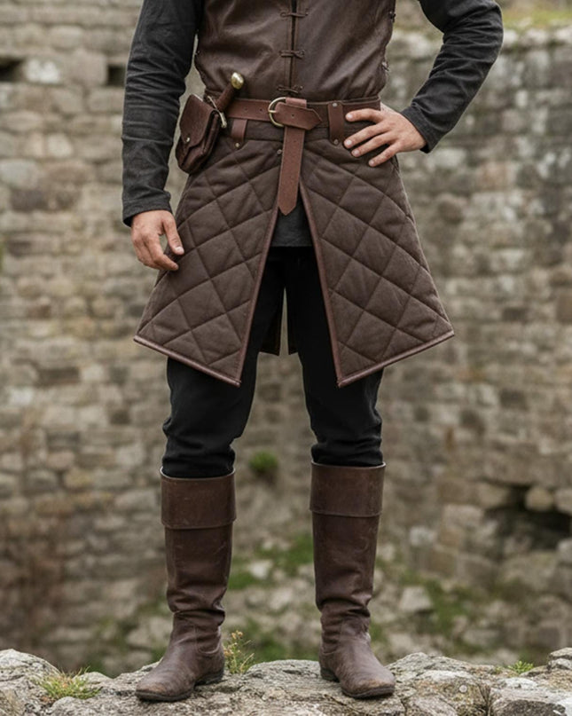 Cotton Padded Skirt with Brown Leather Trim