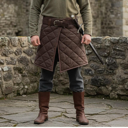 Cotton Padded Skirt with Brown Leather Trim
