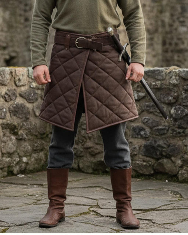 Cotton Padded Skirt with Brown Leather Trim