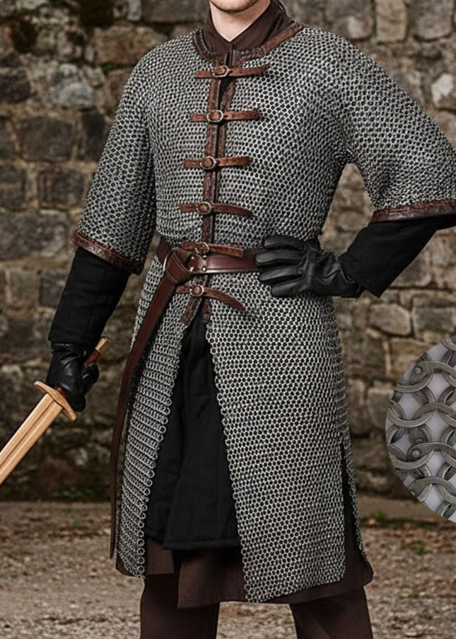 Chainmail Hauberk-9mm Flat Riveted With Washers Front Opening