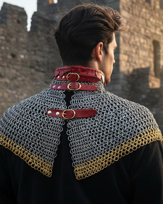 Chainmail Neck Collar Armor – Flat Riveted & Washer with Brass Rows