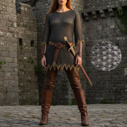 Ren Faire Chainmail Shirt – 9mm Flat Riveted with Washers & Three Brass Rows