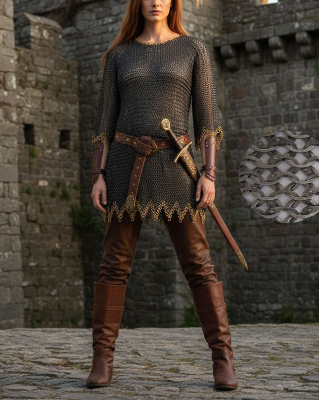 Ren Faire Chainmail Shirt – 9mm Flat Riveted with Washers & Three Brass Rows