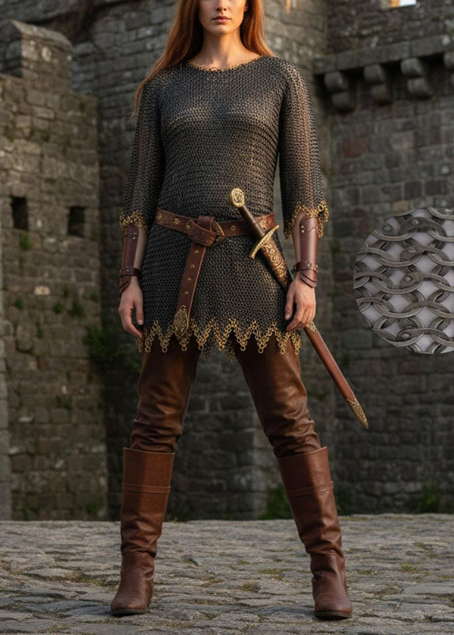 Ren Faire Chainmail Shirt – 9mm Flat Riveted with Washers & Three Brass Rows