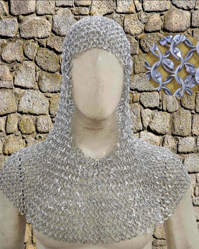 Medieval Aluminum Chainmail Coif – 9mm Full Round Riveted