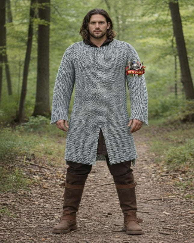 Aluminum Chainmail Hauberk – 9MM Round Riveted Rings with Washers Armor
