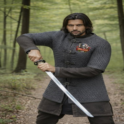 Dark Gray Chainmail Shirt 9mm Aluminum Flat Rings Medieval Hauberk for LARP