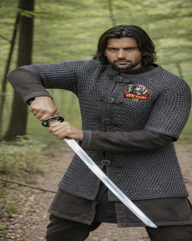 Dark Gray Chainmail Shirt 9mm Aluminum Flat Rings Medieval Hauberk for LARP