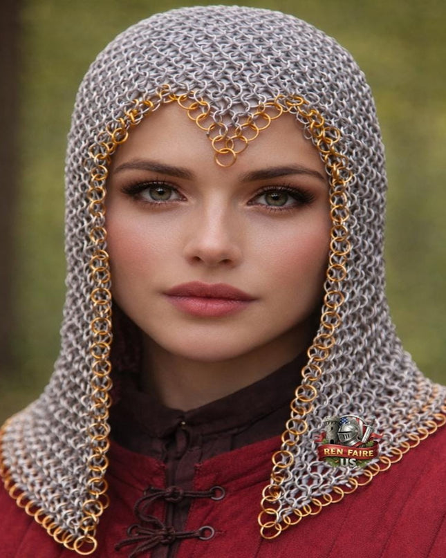 Aluminum Butted Chainmail Coif – 10MM Ring Medieval Hood for Ren Faire