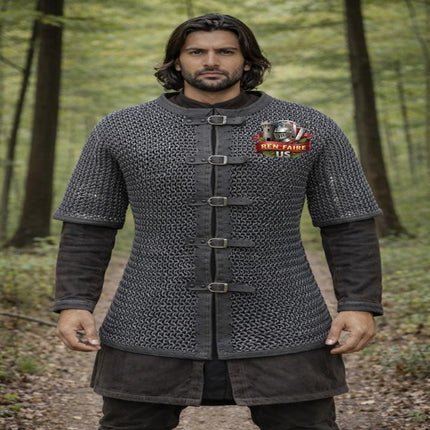 Dark Gray Chainmail Shirt 9mm Aluminum Flat Rings Medieval Hauberk for LARP