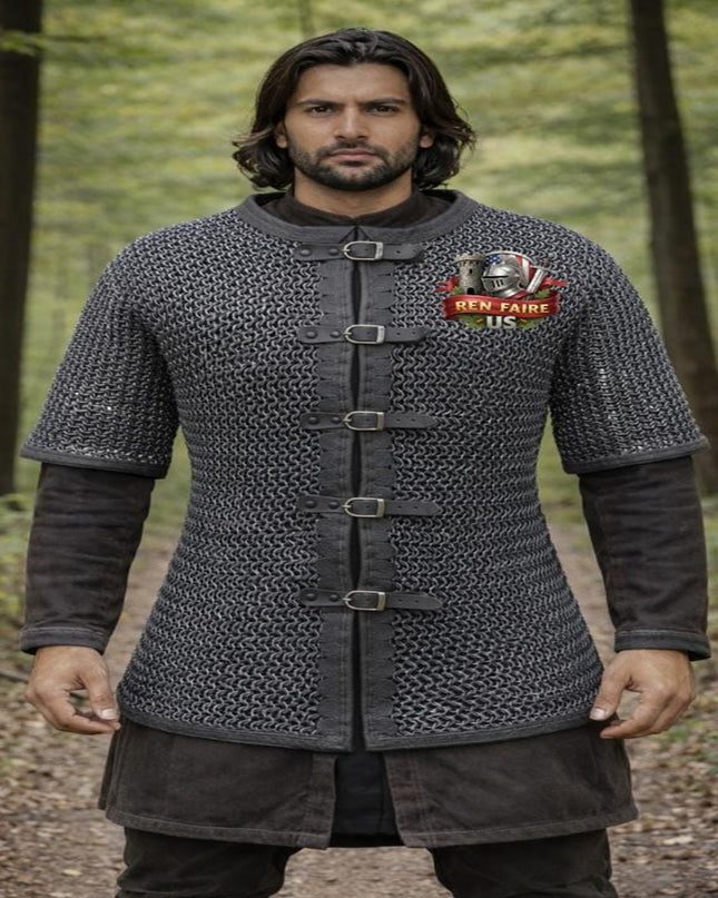 Dark Gray Chainmail Shirt 9mm Aluminum Flat Rings Medieval Hauberk for LARP