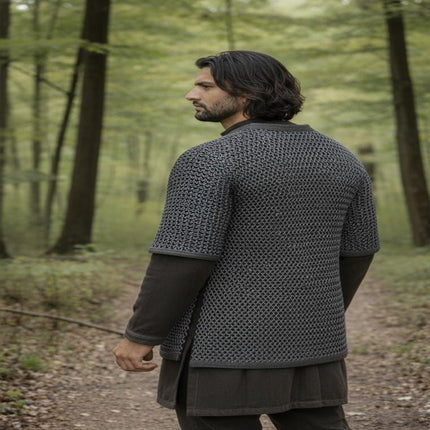 Dark Gray Chainmail Shirt 9mm Aluminum Flat Rings Medieval Hauberk for LARP