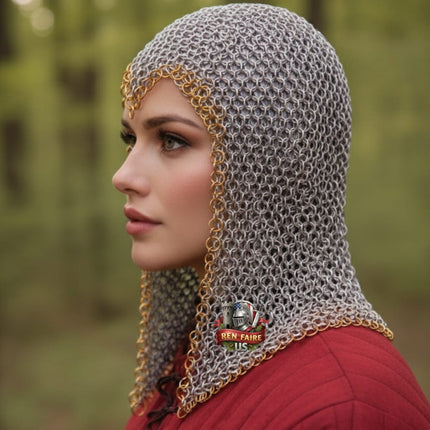 Aluminum Butted Chainmail Coif – 10MM Ring Medieval Hood for Ren Faire