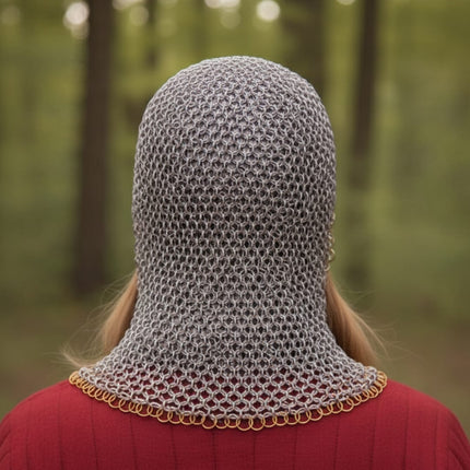 Aluminum Butted Chainmail Coif – 10MM Ring Medieval Hood for Ren Faire