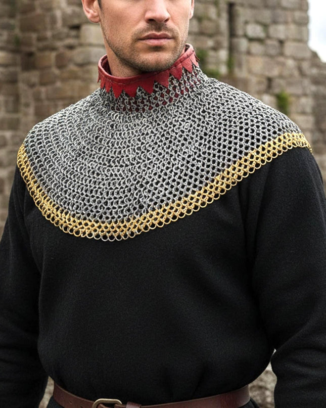 Chainmail Neck Collar Armor – Flat Riveted & Washer with Brass Rows