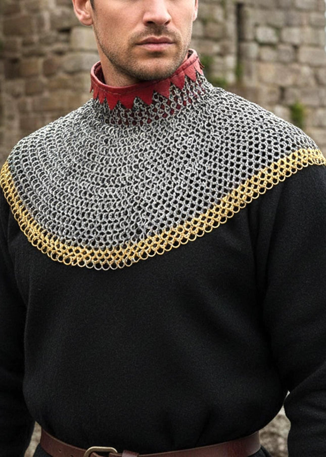 Chainmail Neck Collar Armor – Flat Riveted & Washer with Brass Rows