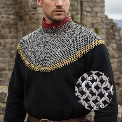 Chainmail Neck Collar Armor – Flat Riveted & Washer with Brass Rows
