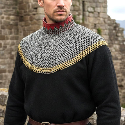 Chainmail Neck Collar Armor – Flat Riveted & Washer with Brass Rows