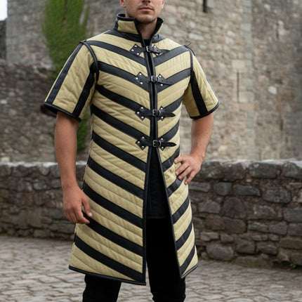Ren Faire Gambeson – Green with Black Leather Trim