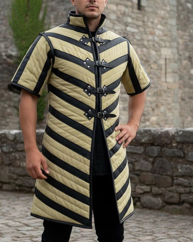 Ren Faire Gambeson – Green with Black Leather Trim
