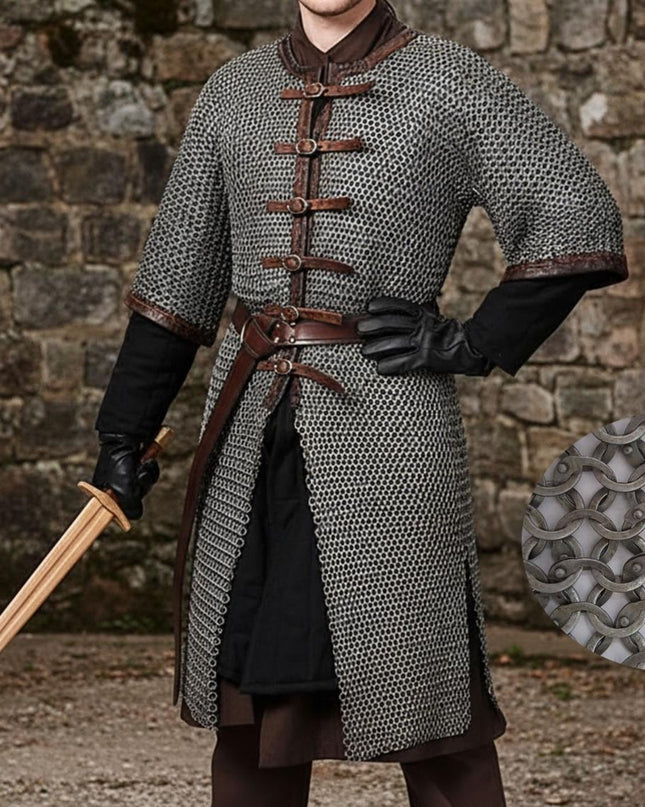 Chainmail Hauberk-9mm Flat Riveted With Washers Front Opening