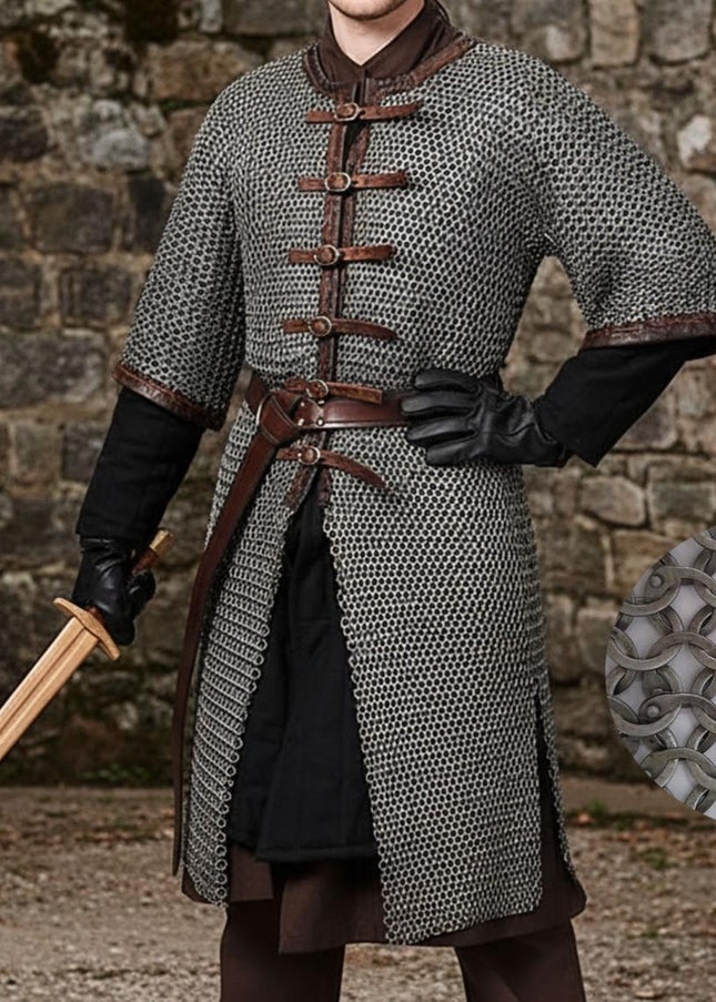 Chainmail Hauberk-9mm Flat Riveted With Washers Front Opening