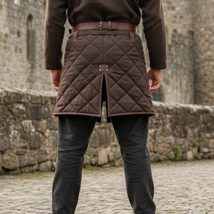 Cotton Padded Skirt with Brown Leather Trim