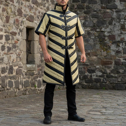 Ren Faire Gambeson – Green with Black Leather Trim
