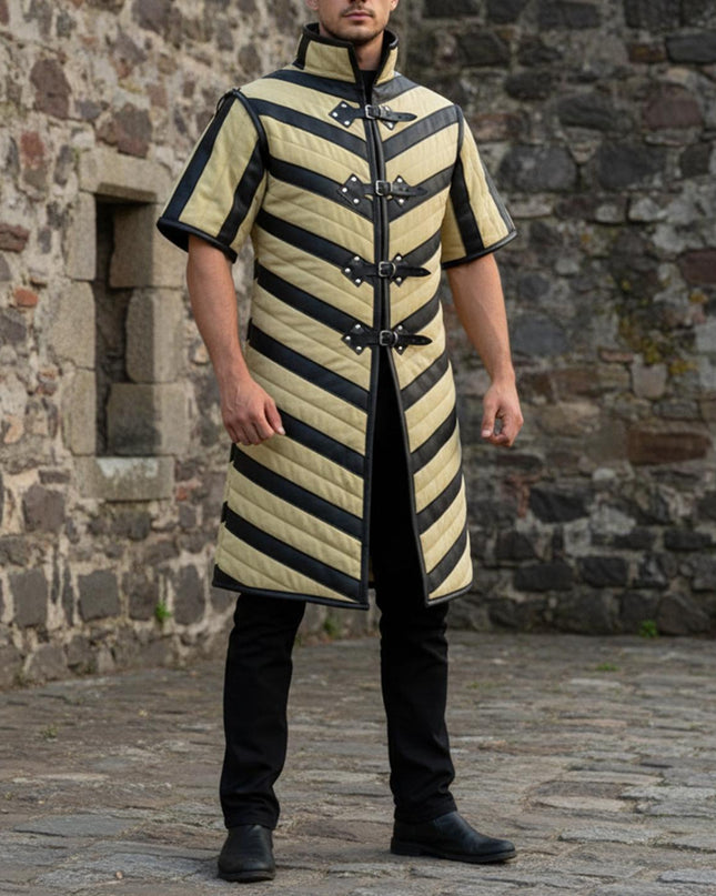 Ren Faire Gambeson – Green with Black Leather Trim